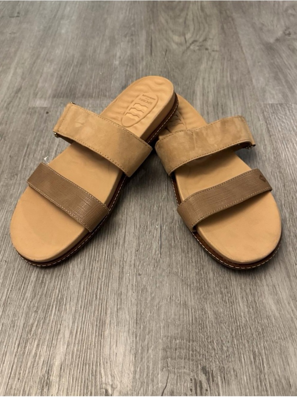Sperry Plushwave Sandals Tan Leather Women Size 12M Comfort Slide